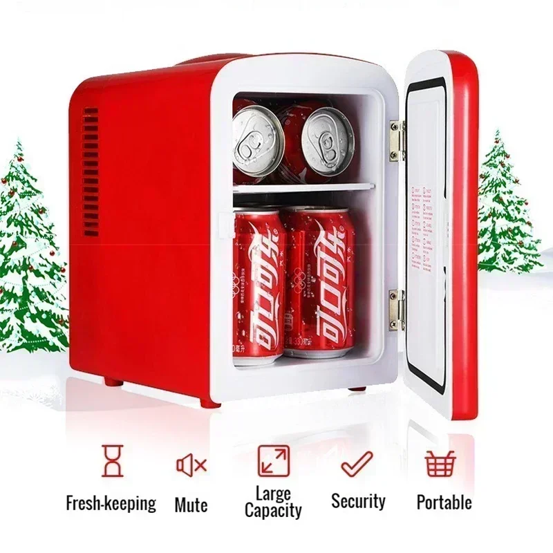 4L Mini Refrigerator Coca-Cola Multifunction Cosmetic Dormitory Warmer Cooler Fridge for Home Car Small Portable Fridge 12V/220V