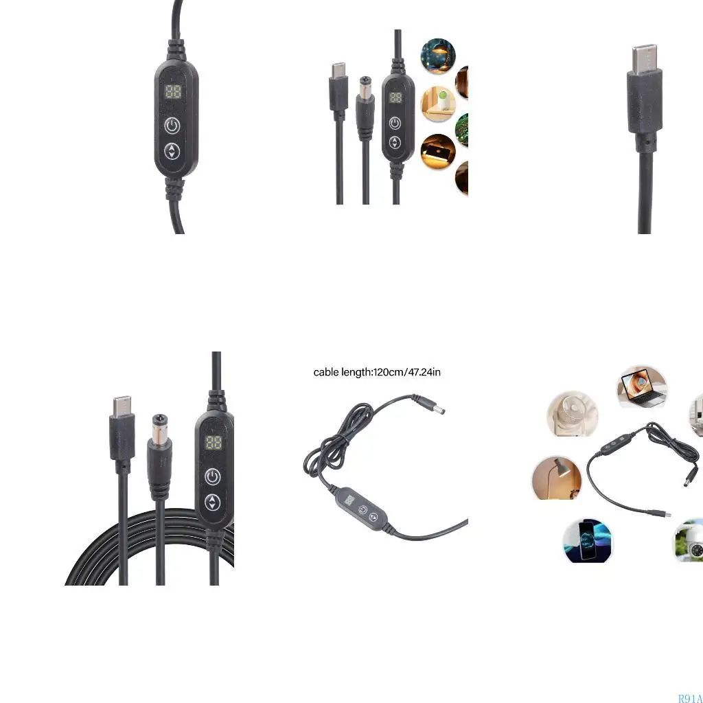 R91A Type C to 5.5x2.1mm Power Extension Charging Cable with Switching Adjustable 5-20V