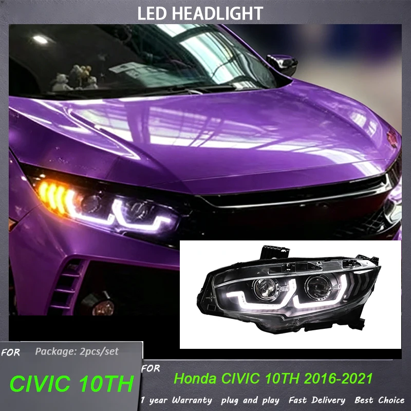 

Headlights Assembly For 10th Gen Honda Civic 2016-2021 Full LED Head Lamp with DRL Turn Signal Headlight Car Accessories