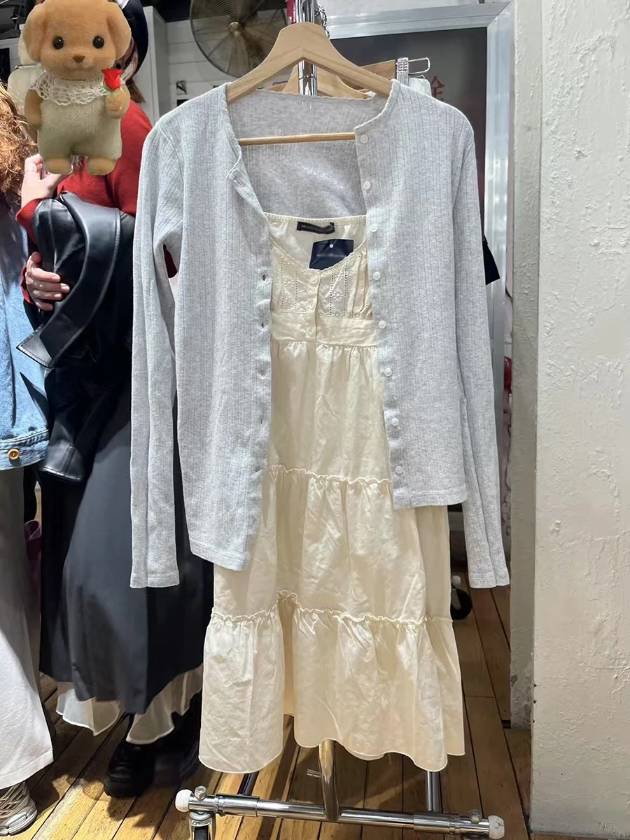 花刺繍レーストリム A ラインドレス女性新しいレースアップボタンノースリーブミニドレスプレッピースタイル甘いショート Vestido Y2K