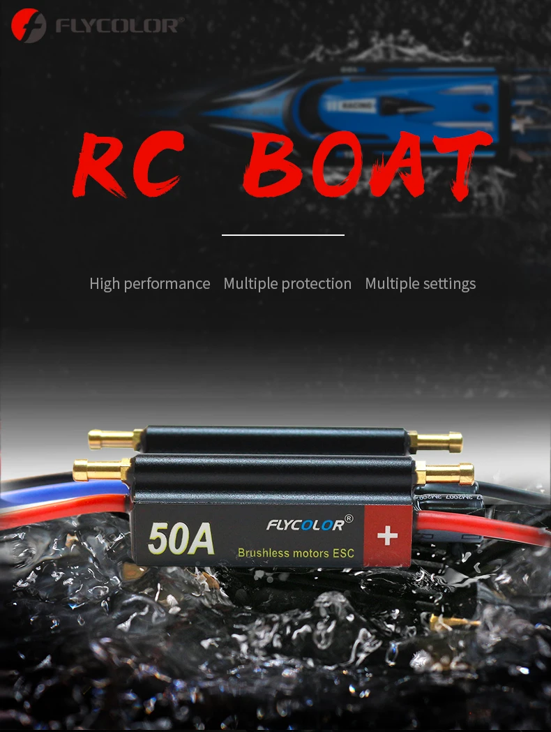 FlyColor 30A 50A 70A 90A 120A RC BOAT ESC Waterproof 2-6S Lipo  Brushless Speed Controller with Program Card for RC Boat Motor