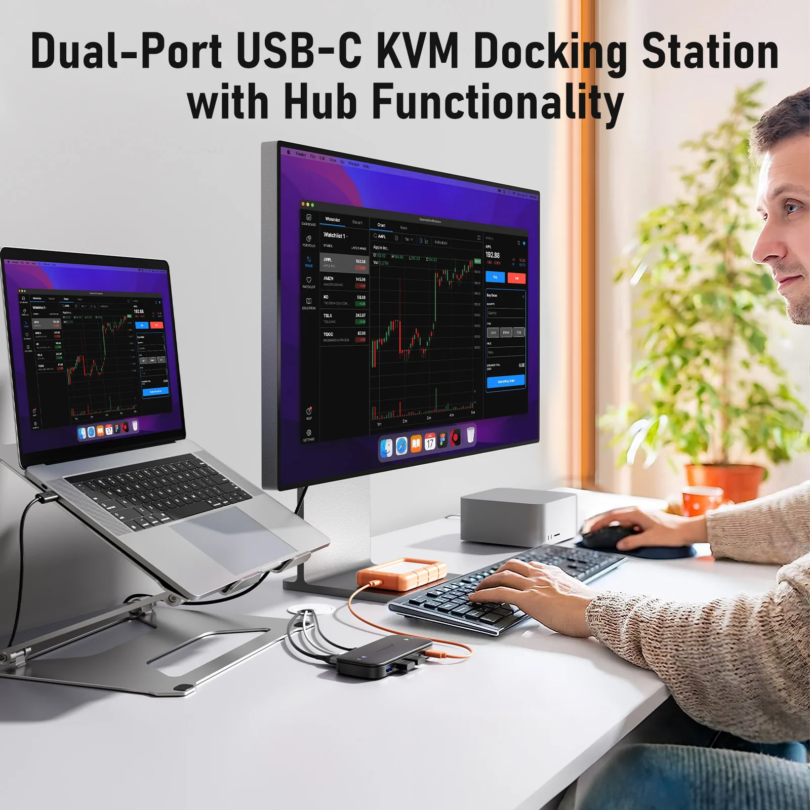 Switch KVM Lemorele H200 USB-C USB HUB 4k@60Hz Doppio HDMI a HDMI 100W PD plug and play Switch KVM a 2 porte per PC portatile