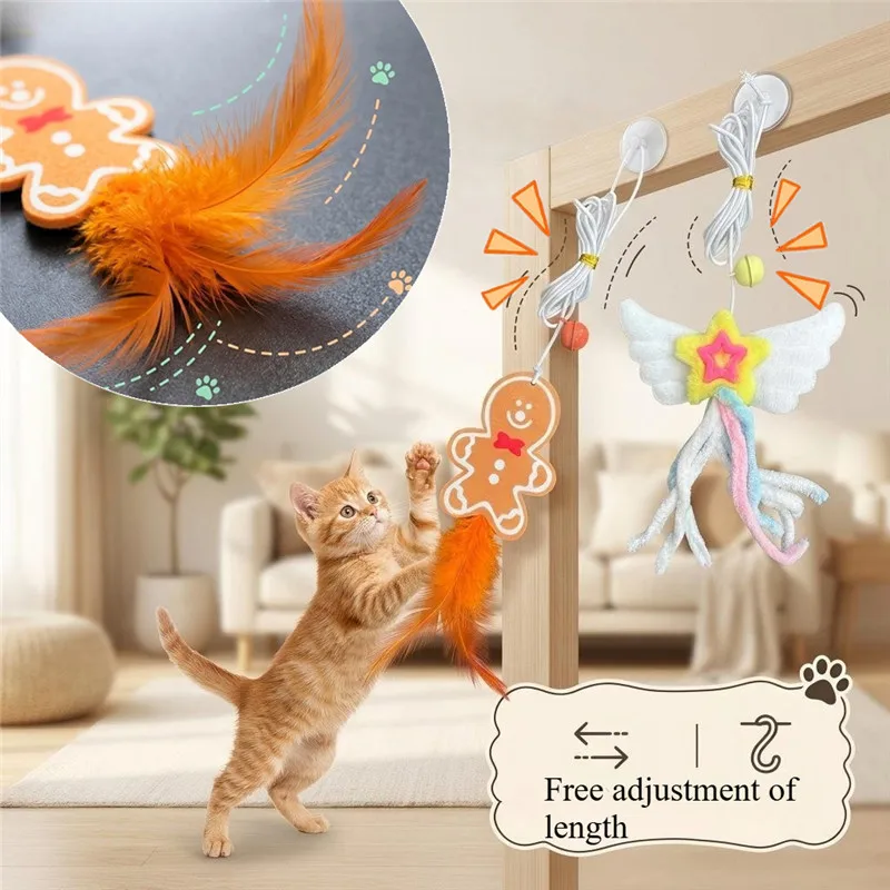 Interactive Cat Toy Hanging Door Teasing Cat Stick With Bell Elastic Clip Door Swing Hanging Long Rope Kitten Teasing Cat Toy