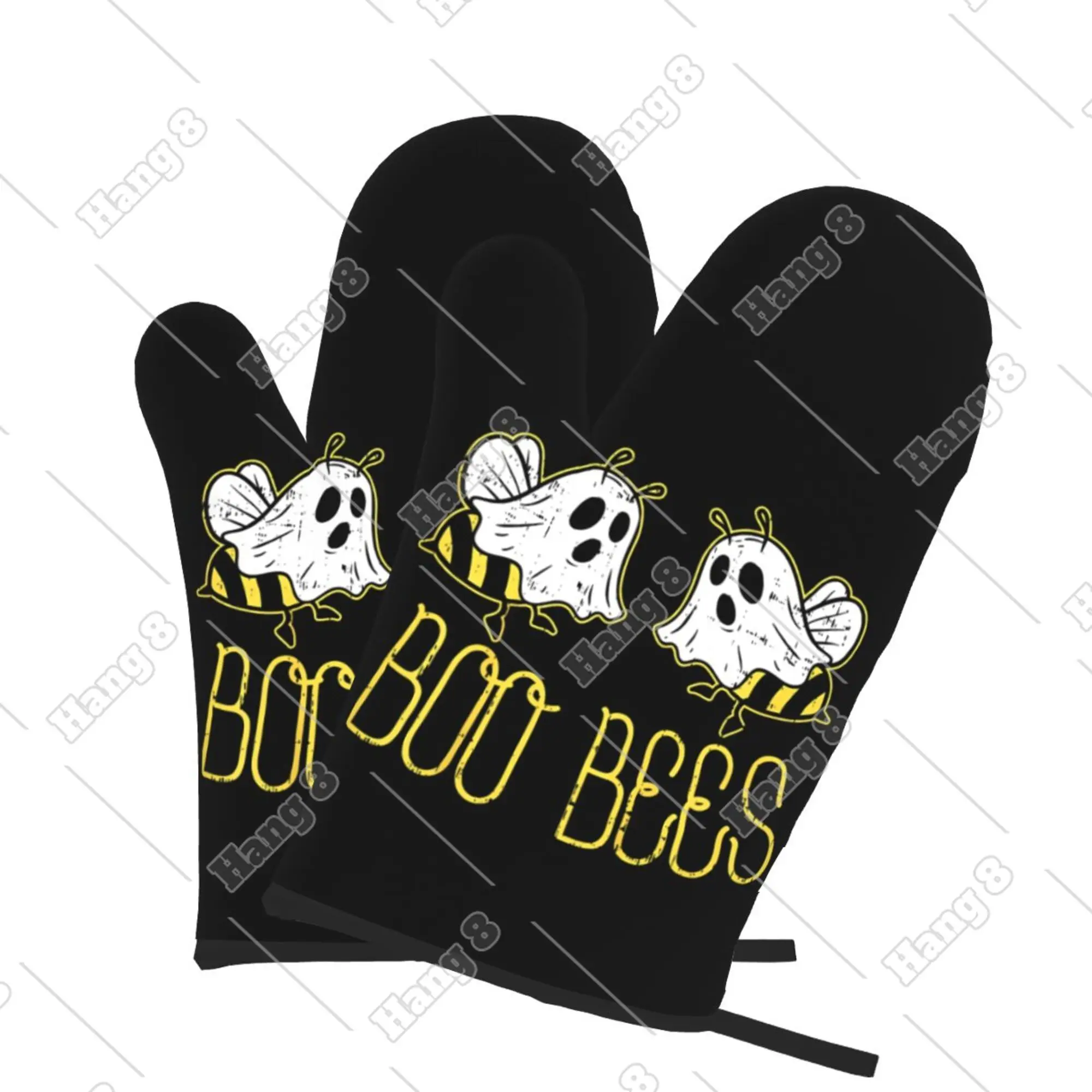 Boo Bees Cartoon Ghost Halloween Oven Kitchen Mitts Gloves Heat Resistant for Barbecue Cooking Adults 2pc Prevent Hot Hands