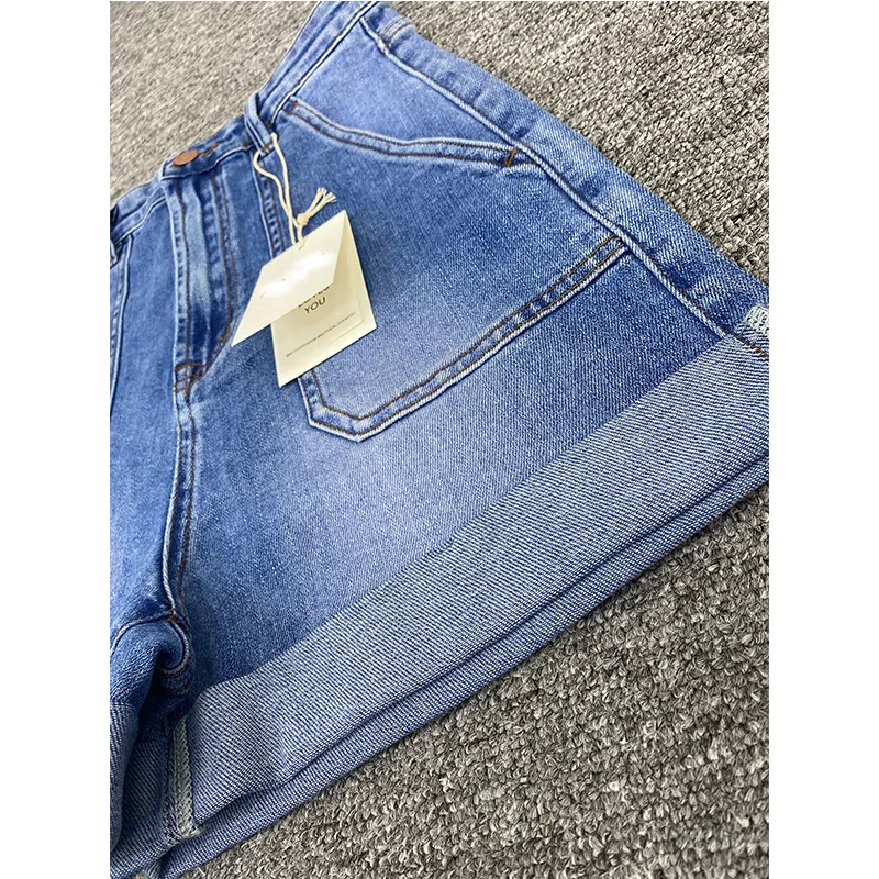 Pantaloncini di jeans a vita alta da donna 2023 pantaloncini arricciati casual con bordo dritto di nuova moda