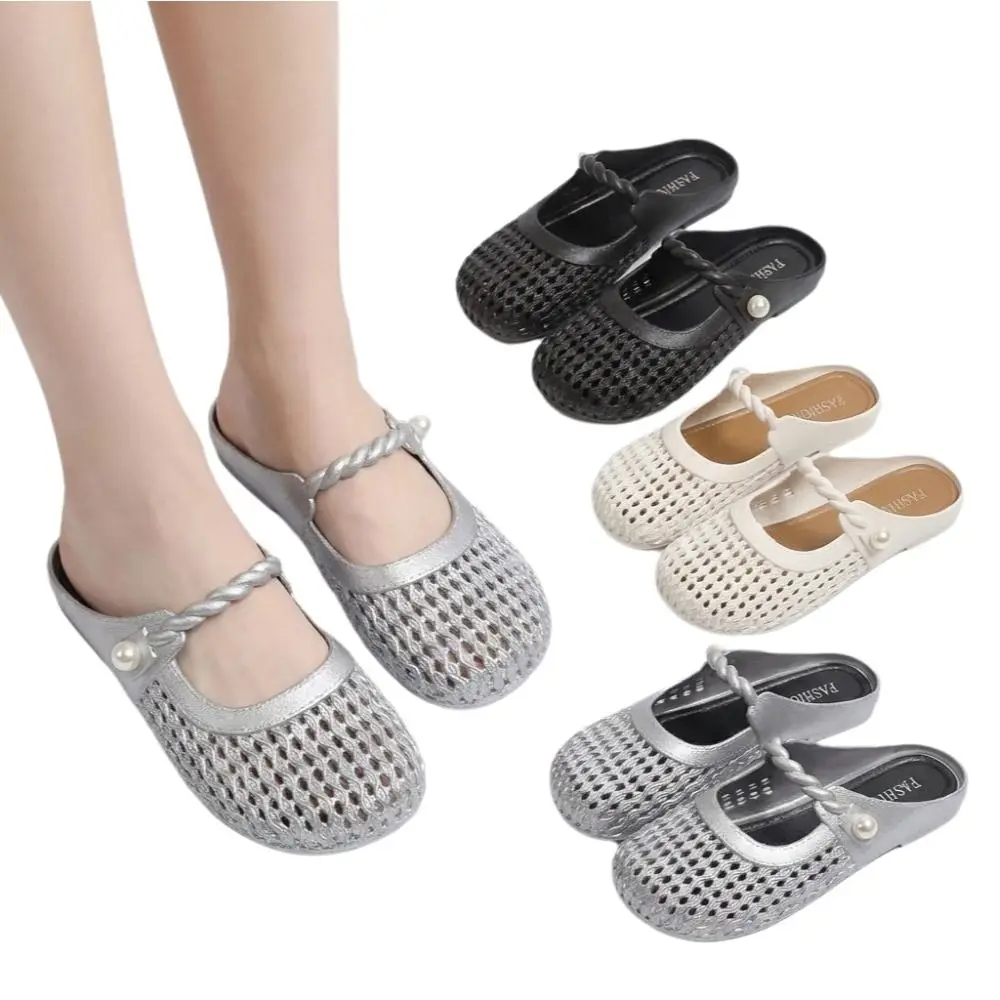Breathable Baotou Half Slippers Lightweight All-Match Breathable Sandals Anti-Slip Hollow Flat Bottom Slippers Women's Wear