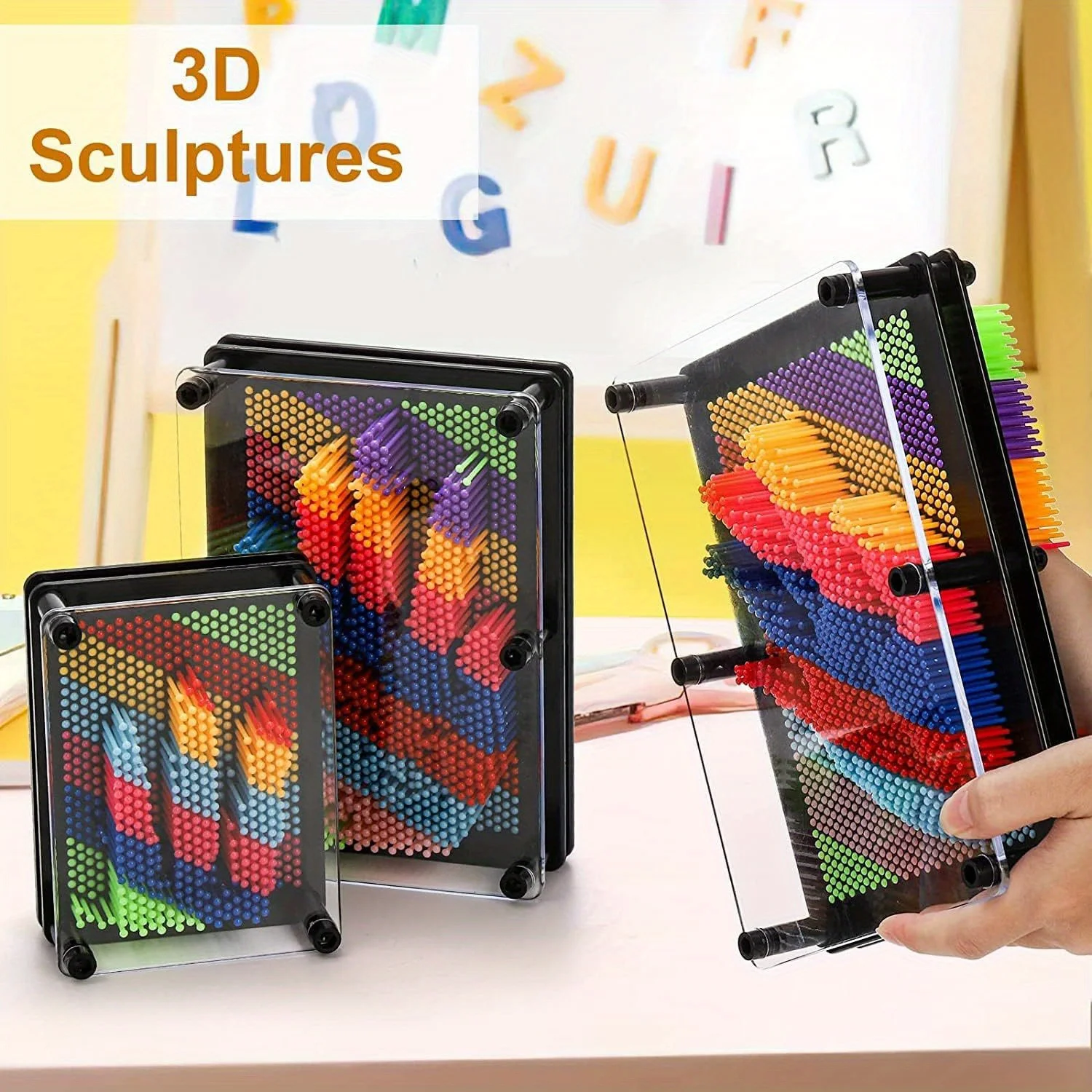 3 Size Rainbow 3D Pin Art Board Toy Sensor Handprint Variable Needle Painting Creativity Sculpture Party Birthday Christmas Gift