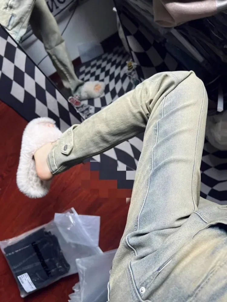 American Retro Jeans Women Vintage Fashion Cozy All-match Full Length Casual Denim Spring Fall Pockets Fashion Y2k Street Style