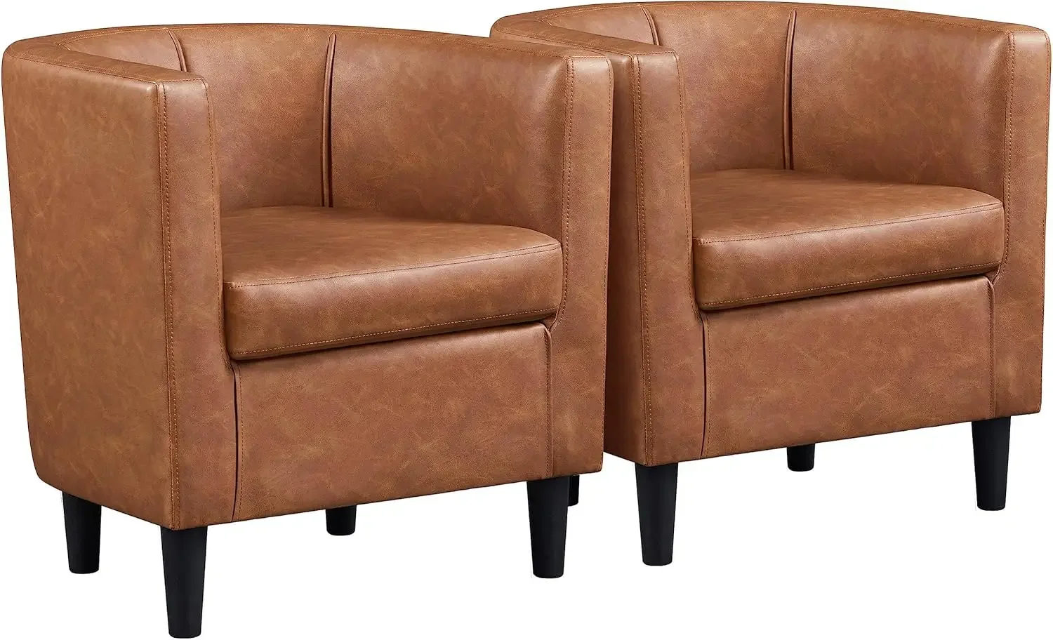 Accent Chair, PU Leather, Modern and Comfortable Armchairs, Upholstered Barrel Sofa Chair for Living Room Bedroom