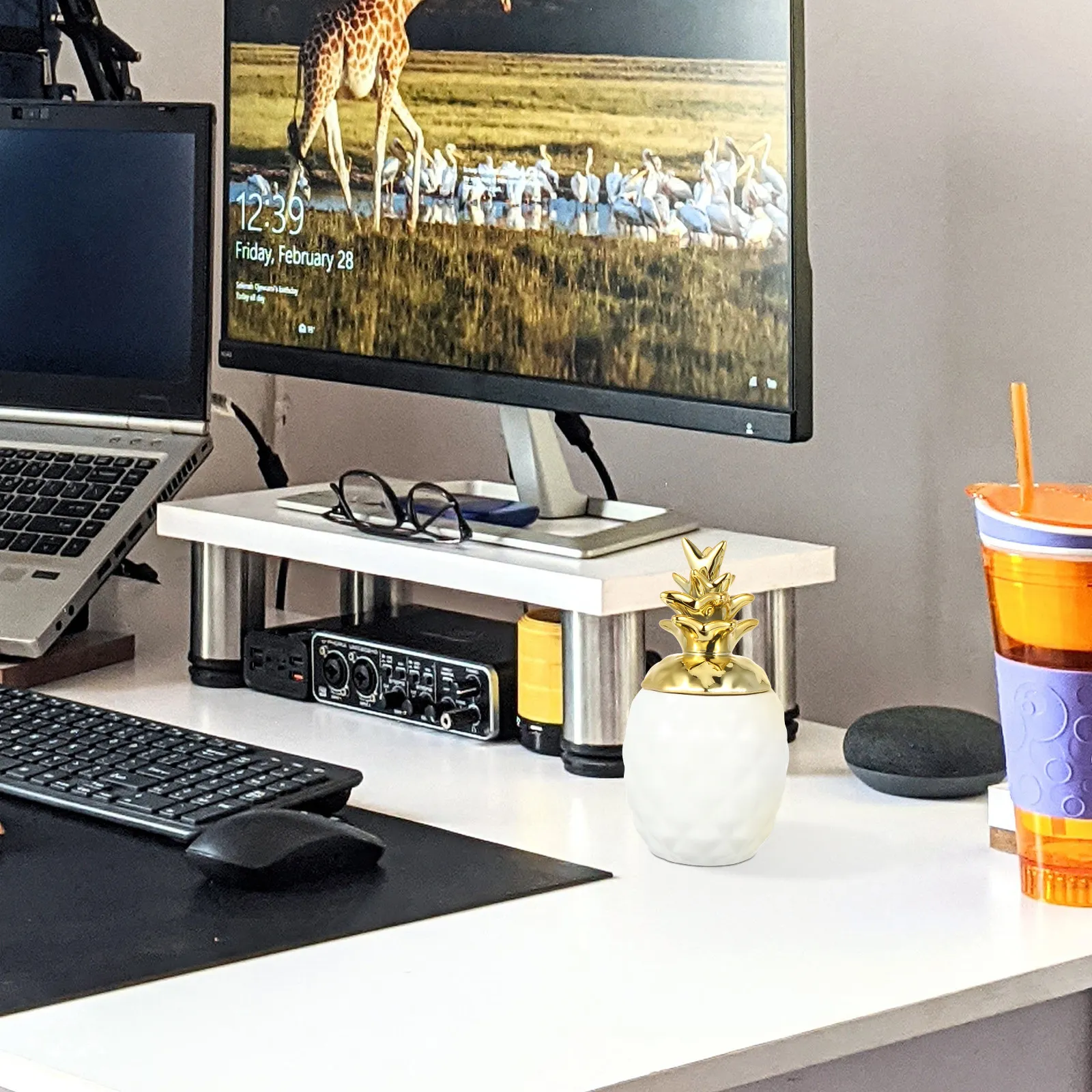 Interior Design Open Space - 1個入り パイナップル型陶器製装飾品 オープンデザイン デスクトップ装飾 オフィス空間のインテリアデコレーション用