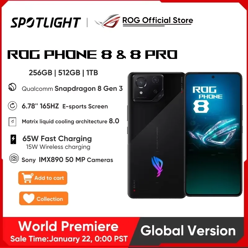 Global Version ASUS ROG Phone 8 & 8Pro Smartphone Snapdragon 8 Gen 3 6.78'' 165HZ AMOLED Display 65W Fast Charging 50MP Camera