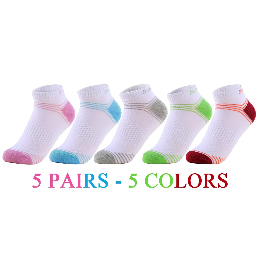 5 Pairs/Lot Running Socks Women Casual Outdoor Travel Cute Colorful Stripe Sports White Short Cotton Sock Girls Gift 5 Colors