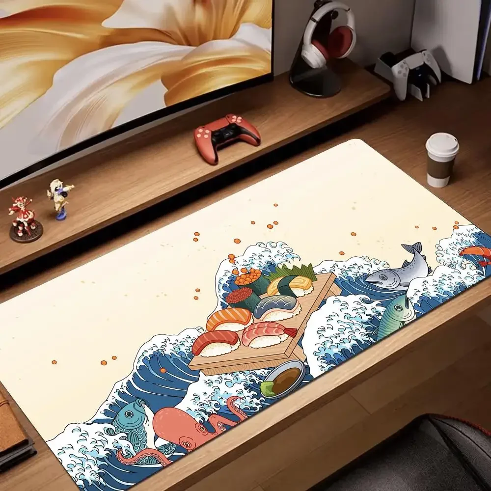 웨이브와 스시 디자인 마우스 패드 데스크 매트 게임 매트 PC 액세서리 고무 미끄럼 방지 키패드 확장 마우스패드 사무실 책상 매트
