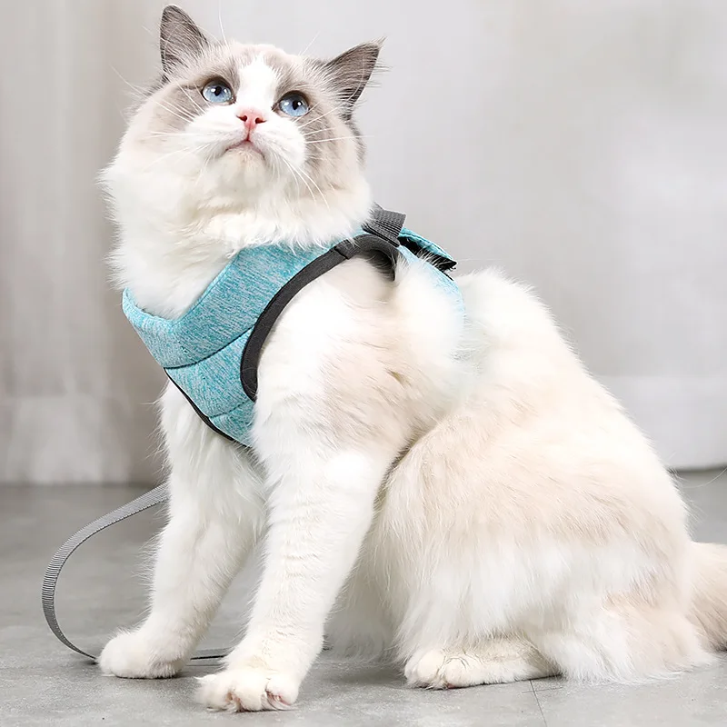 

고양이하네스 고양이목줄 고양이 전용 산책줄 가슴줄, S(1-3kg), Green, 1개