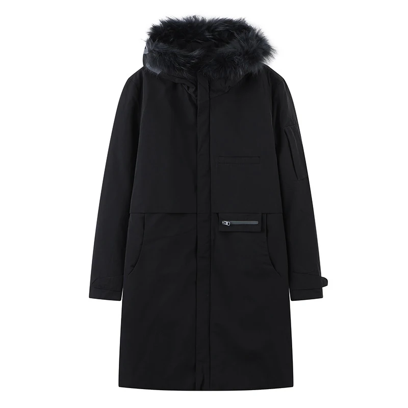 

Мужская удлиненная пуховая куртка с капюшоном 2023 года, зимняя, ветрозащитная, теплая, с меховым воротником, повседневная, стандартного кроя, верхняя одежда для мужчин среднего возраста