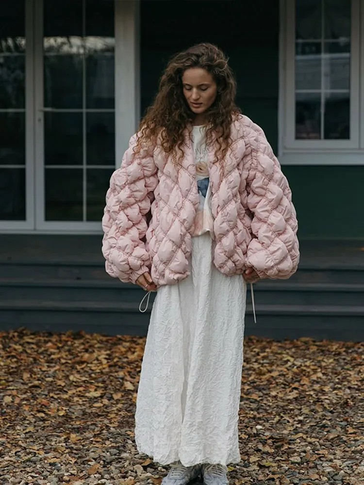 

Милая розовая клетчатая хлопковая куртка с круглым вырезом, женская модная однобортная свободная теплая куртка, женская новинка 2025 года, повседневная верхняя одежда для поездок на работу