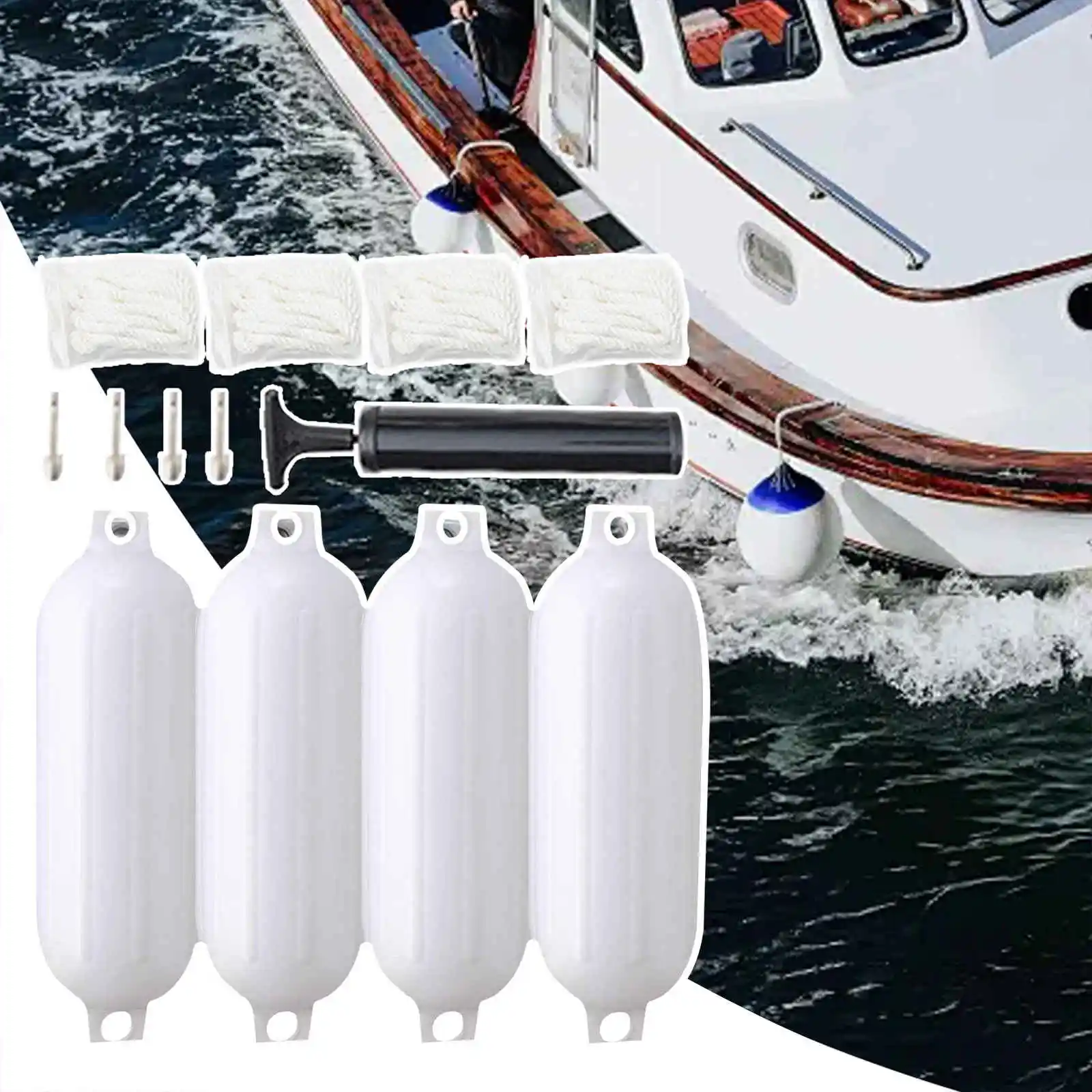 

Boat Bumpers for Docking, 10 X 30 in Inflatable Boat Fenders, 4 Pieces Boat Dock Bumpers with Ropes, Needles, Pump, Boat Accessories