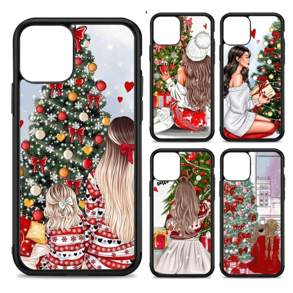 

Beautiful Girl Merry Christmas Phone Case Silicone PC+TPU For For IPhone 11 12 13 14 15 16 Plus Pro Max Cover