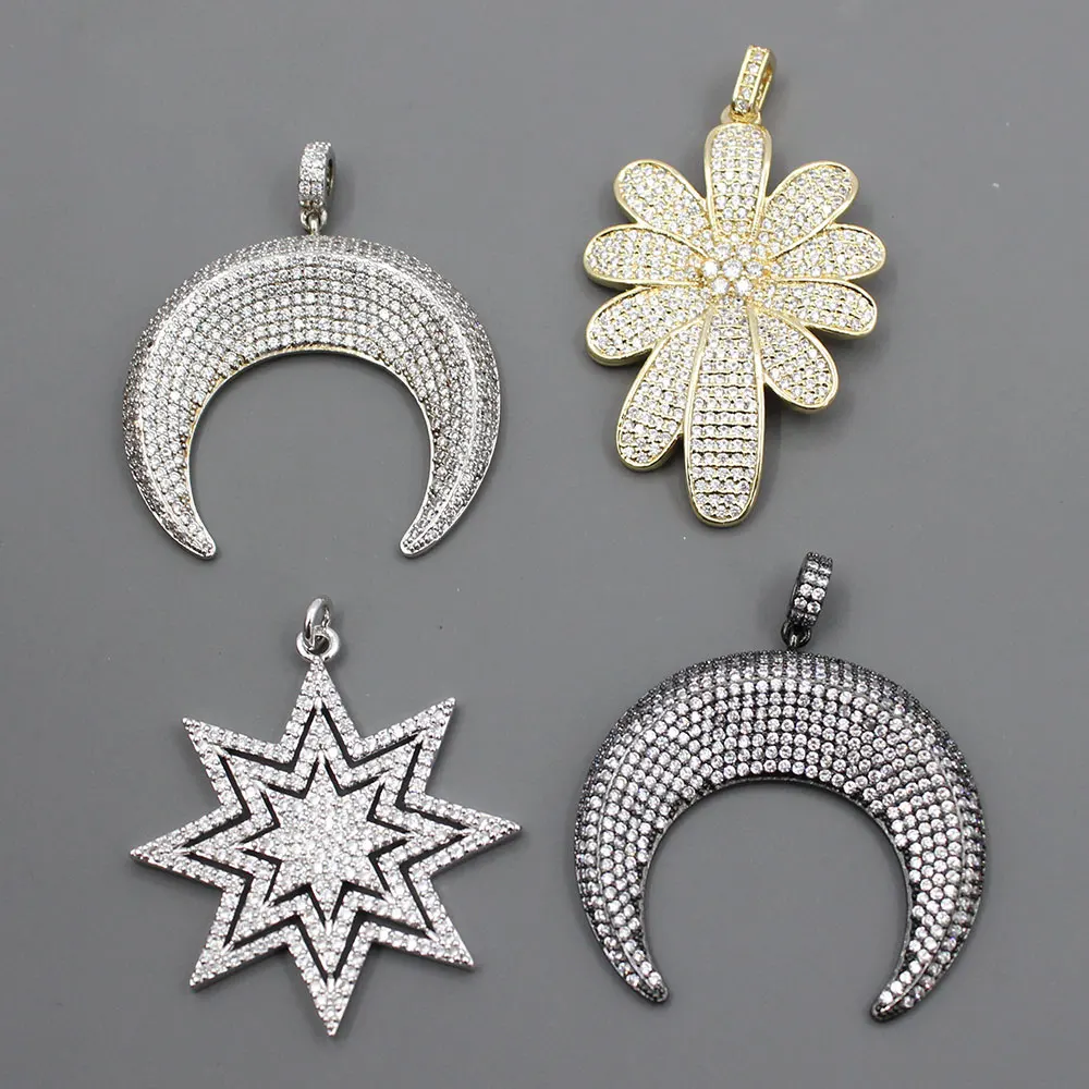 

APDGG 4 PCS Golden Silver CZ Paved Charms necklace Pendant Jewelry DIY Jewelry Findings