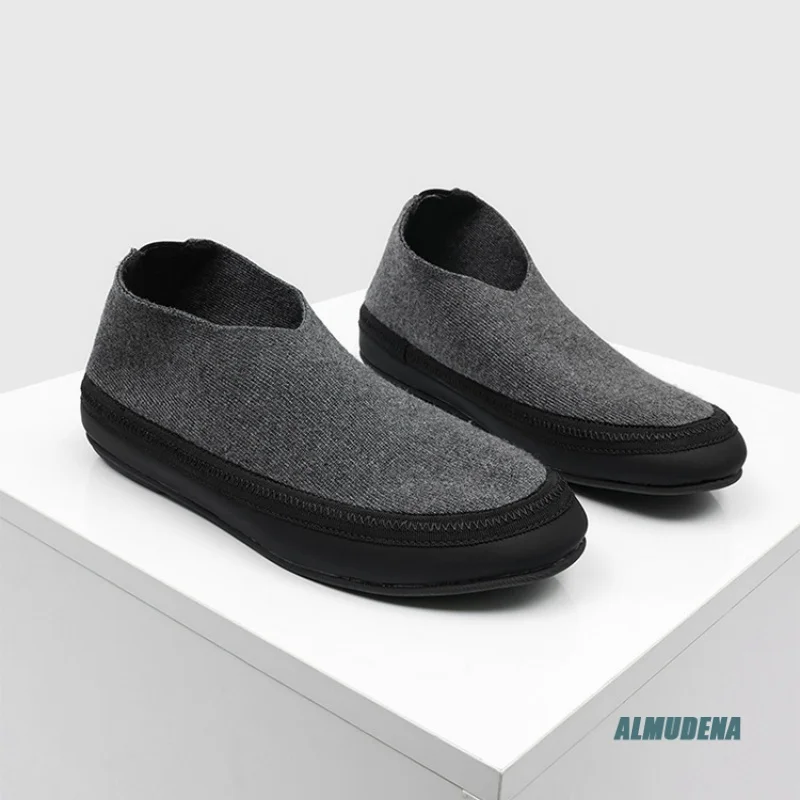 Gray Knit Fabric Men's Slip-On Casual Shoes Round Toe Low Heel Minimalist  Breathable Daily Outdoor Fashion Comfortable Loafers