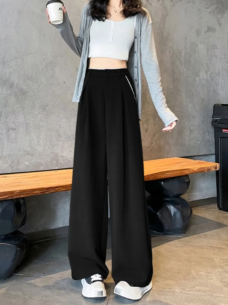 Pantalones de traje de pierna estrecha para mujer, ropa de trabajo drapeada, pantalones de corte recto de pierna ancha y cintura alta, para ir al trabajo, Faion coreano