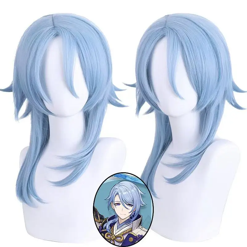 Genshin Impact Kamisato Ayato Cosplay Wig Light Blue Long Matte Fiber Heat Resistant Synthetic Hair With Wig Cap For Halloween