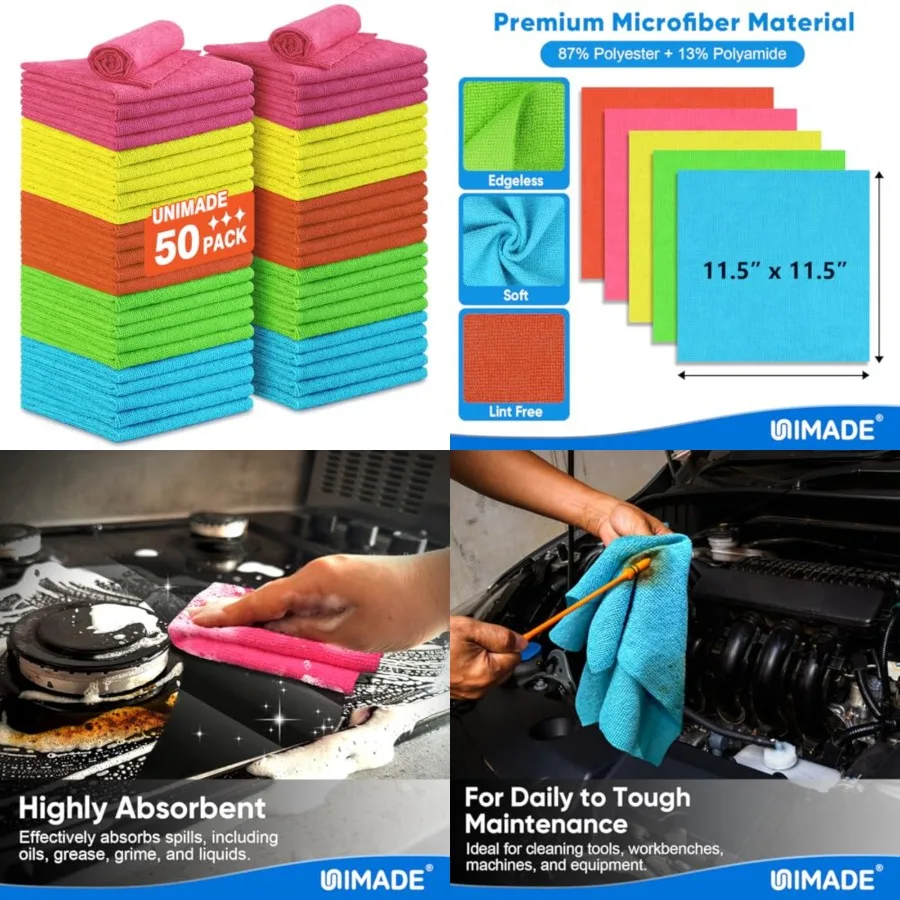 

Microfiber Cleaning Cloth, Reusable Shop Rags Bulk Microfiber Cleaning Cloth Lint Free Cleaning Towels for Car Kitchen Automoti
