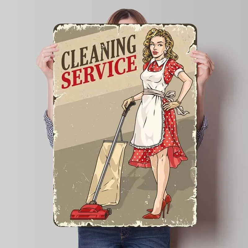 Cleaning Service Pin Up Vintage Metal Poster Retro Metal Tin Sign Plaque for Pub Club Wall Art Decoration Bathroom Decor Home