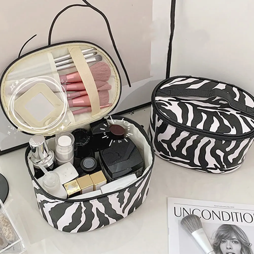 

Leopard Print PU Travel Toiletry Bag Storage Organizer Upright Design Water Resistant Durable Makeup Pouch Gift Idea