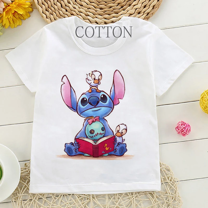 Children Cotton T-Shirt Kids Disney Lilo Stitch Cartoon T Shirt Stitch Cute Manga T-shirt Y2k Graphic Tshirt Girl Boy Top Tees