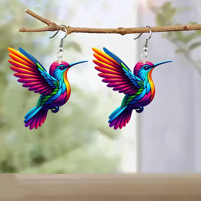 Charming Colorful Hummingbird Drop Earrings Acrylic Animal Shape Pendant Personalized Fashion Jewelry Dangle Earrings for Women