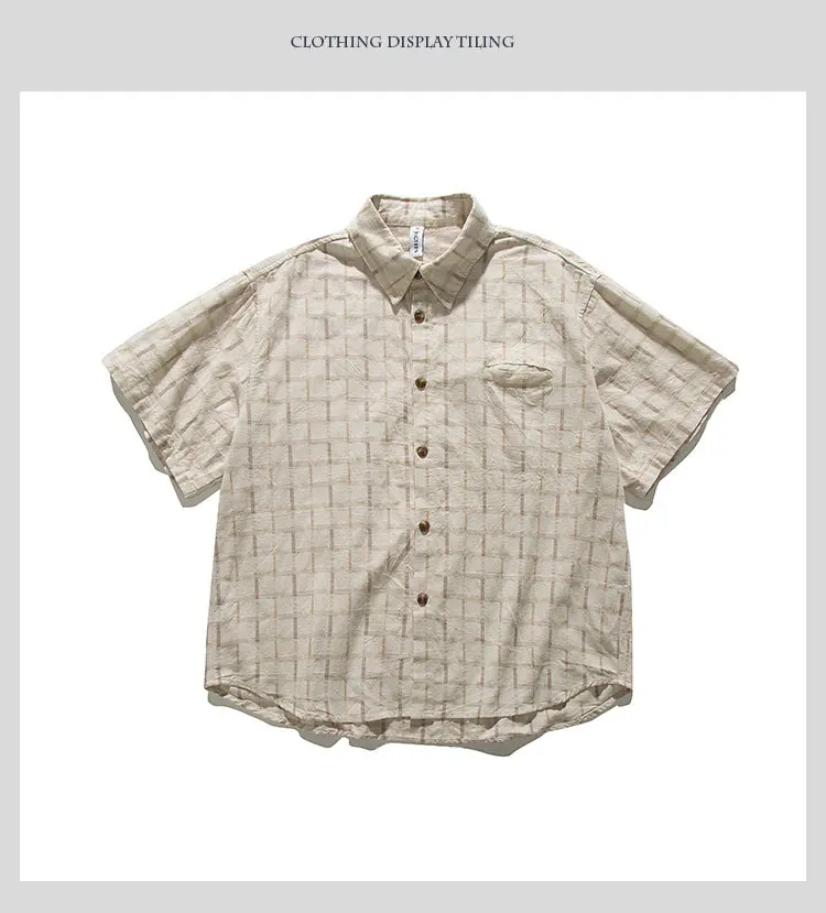 Senbo summer retro plaid lapel short-sleeved shirt loose casual five-point sleeve jacket