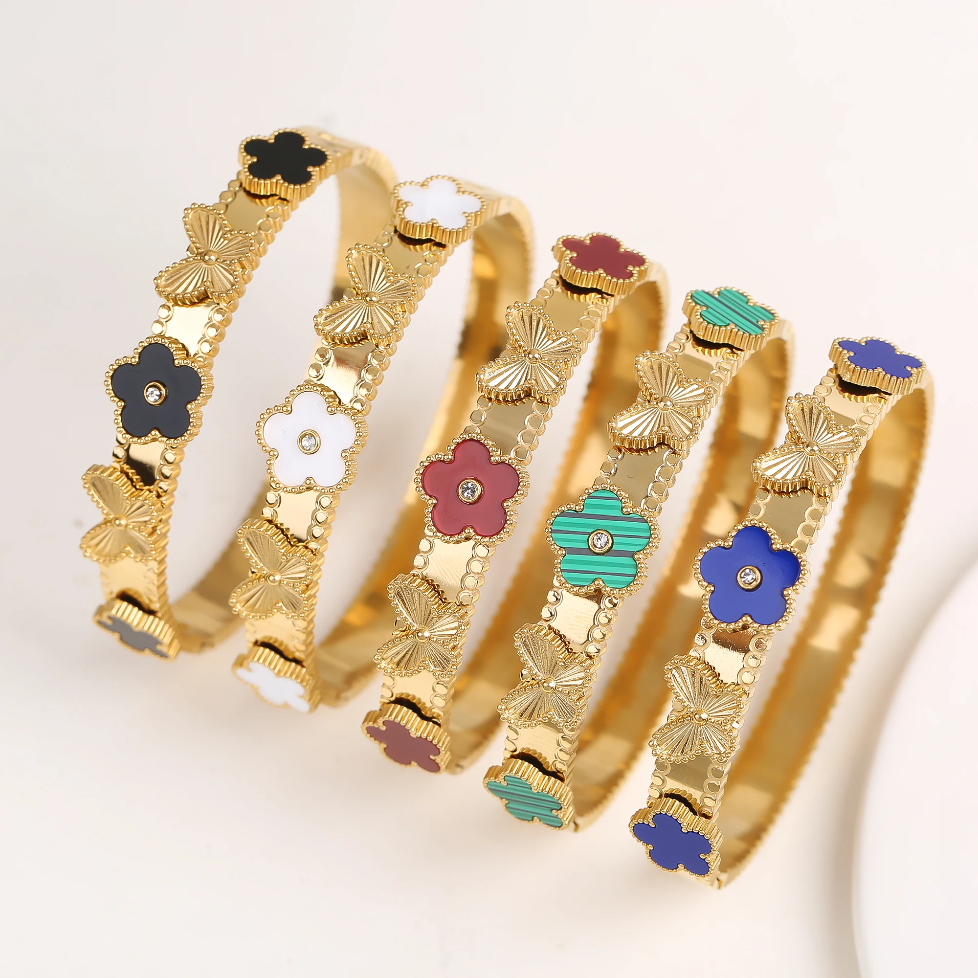 Butterfly Zircon Plum Blossom New Design Plant Five Leaf Flower Bracelet Stainless Steel Waterproof Women's Jewelry Clover