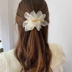 Big Spring Hair Claw Clips Women Metal Chiffon Flowers Ponytail Holder Hairpin Barrettes Fashion Girls Hair Accessories Hairgrip