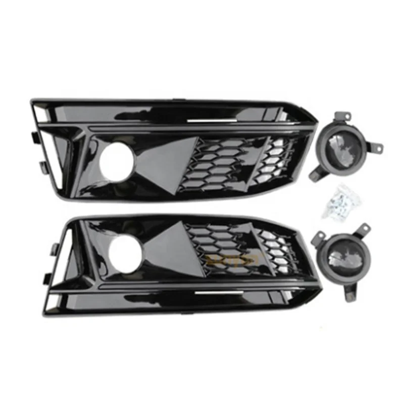 RS4 Fog Light Grill For Audi A4 Sports Version ABS Glossy Black Car Fog Honeycomb Mesh Grille With Acc Code 2017+