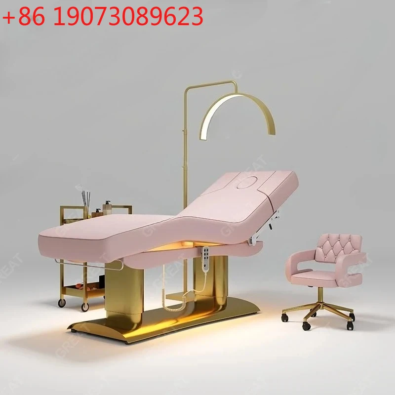 

Hot Sale Beauty Salon Furniture Golden Base Pink Leather 4 Motors