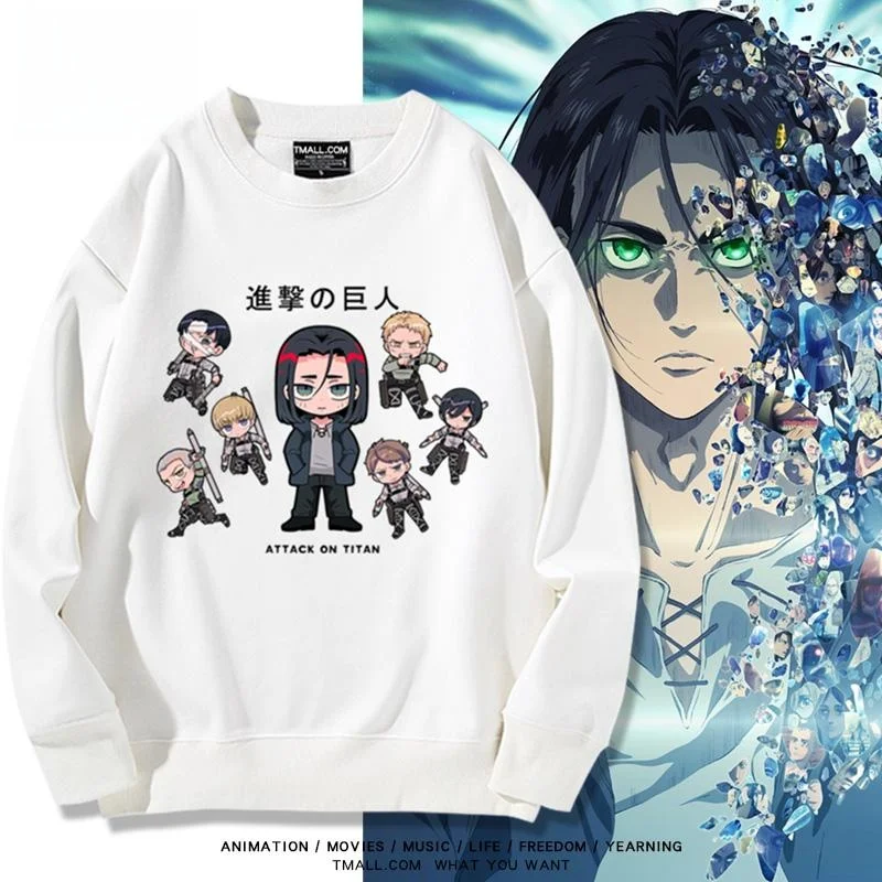 進撃の巨人-アニメ-リヴァイ・アレン-フリーダムウィング-スウェットシャツ-ラウンドネック-長袖-ルーズフィット-ユニセックス-コットンポリエステル混紡-スポーティスタイル