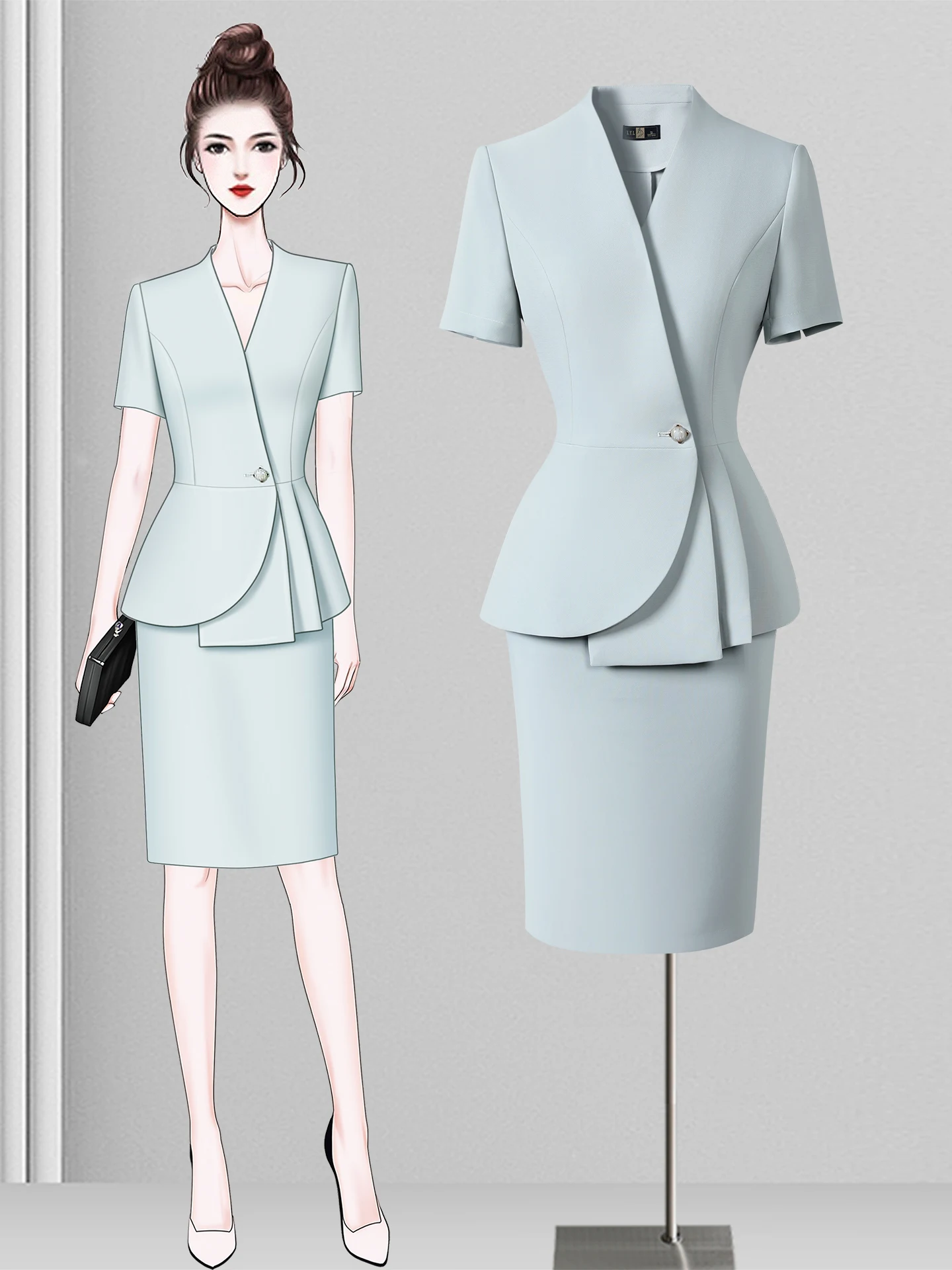 

Summer Short Sleeve Professional Suit Set Women's Fashion Slim Fit Hotel Front Desk Workwear Jewelry Store Sales Office Uniform