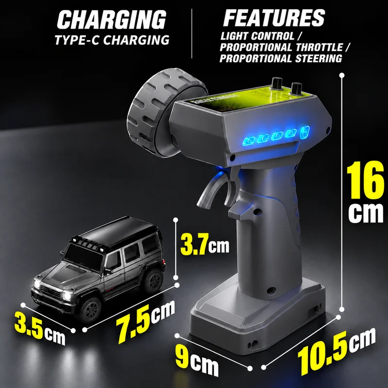 1:64 RC Climbing Car  Mini Off Road Vehicle 2.4G Remote Control Desktop Crawler Car LED Light Toy Gift