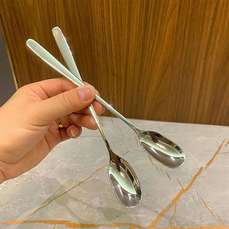 1Pc 304 Stainless Steel Long Handle Stirring Spoon Coffee Tea Spoons Dessert Spoon Stirring Rod Spoon Silver Kitchen Accessories