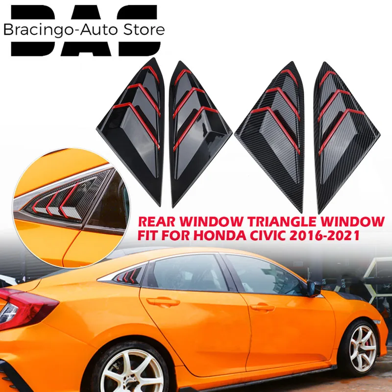 

Fit For Honda Civic 10th 2016-2021 Rear Side Window Louver Spoiler Panel Red Line Vent Decor Quarter Window Car External Trim