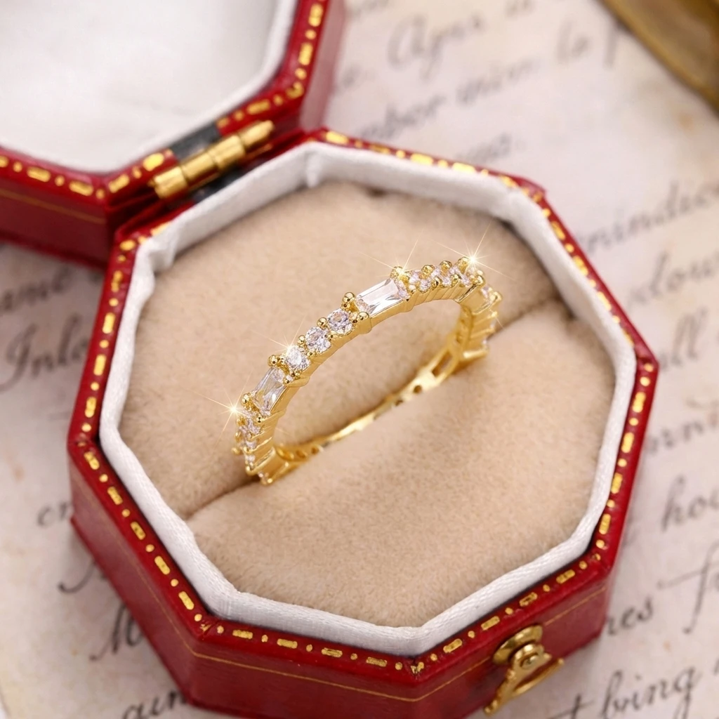 Minimalistische dünne Ringe für Frauen, glänzende, stapelbare Fingerringe mit kubischem Zirkon, stilvolle Charms, Party, Alltag, Modeaccessoires – Detail 4
