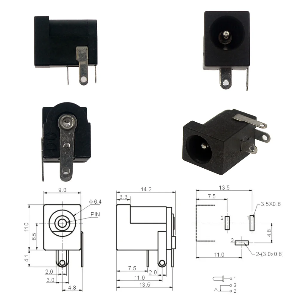 10 Pcs DC Power Jack Socket DC-005 Hitam Connector DC005 5.5*2.1mm 2.1 socket Putaran jarum