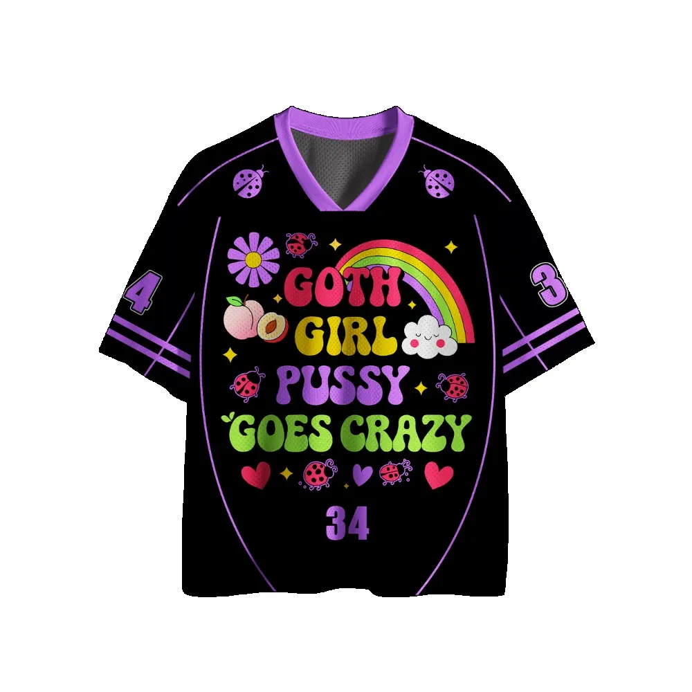 Gothic Football Jersey Vintage Print V‑Neck Short Sleeve Cropped Jersey Y2K Alt Punk Streetwear Harajuku Oversized Sport Tee image 4