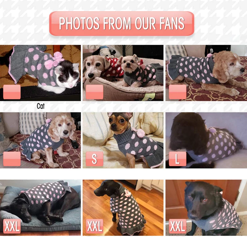 Benepaw Turtleneck Medium Small Dog Sweater Dress Autumn Winter Warm Polka Dot Puppy Sweaters Knitwear Pet Clothes Pom Pom Ball