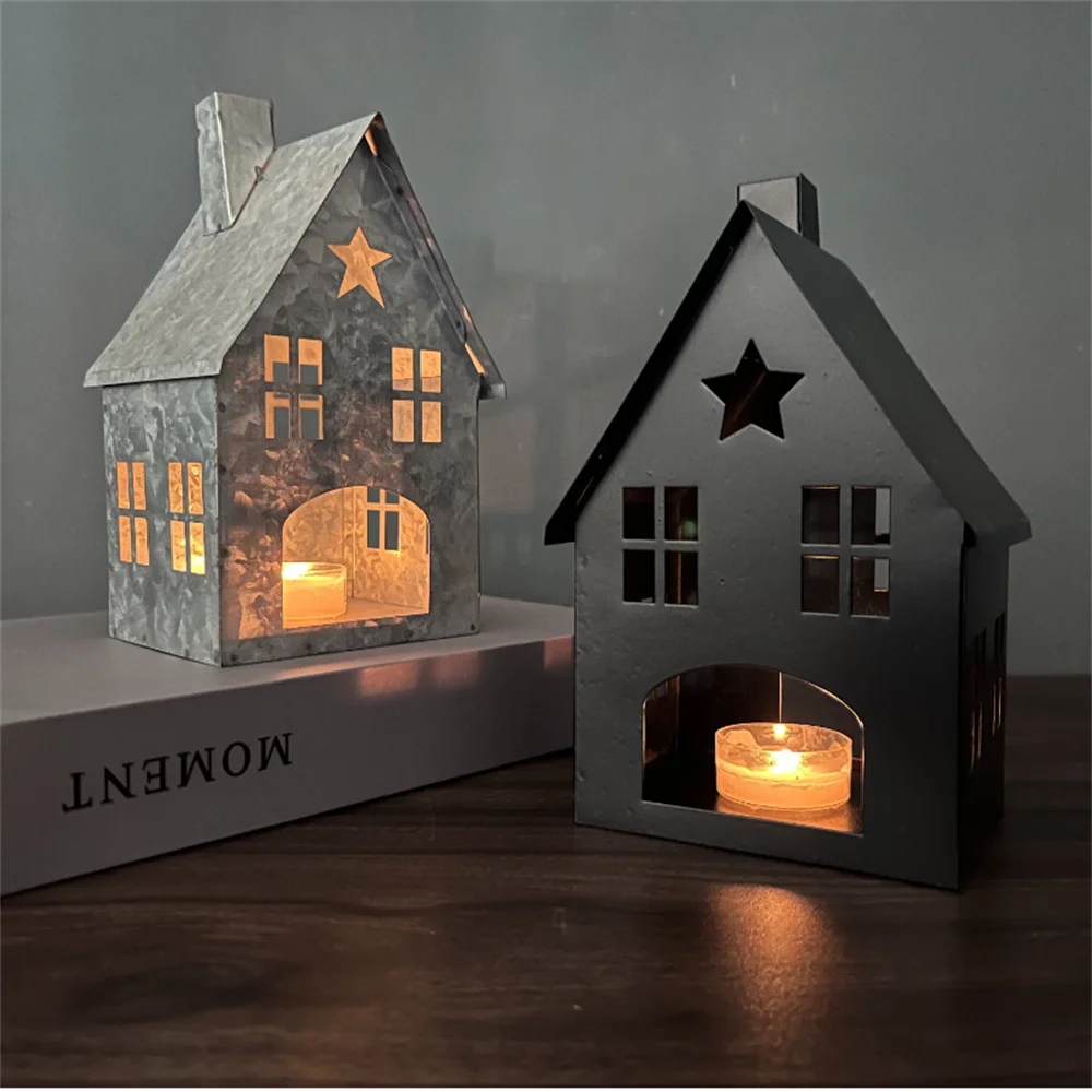 Scandinavian Hollow-Out Mini House Candle Holder Creative Iron Art Tabletop Candle Stand Home Decor Crafts Ornament