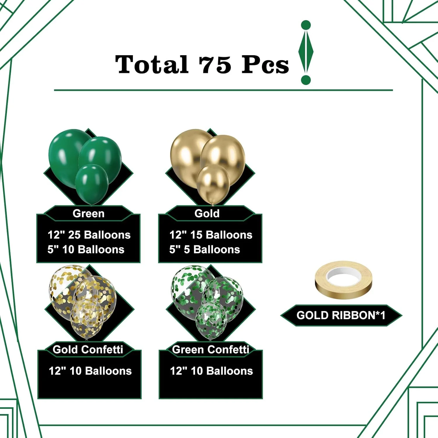 مجموعة بالونات مختلطة من الذهب الأخضر مكونة من 75 قطعة لاستحمام الطفل وحفلات أعياد الميلاد وحفلات الزفاف وحفلات التخرج والذكرى السنوية ومستلزمات الديكور #2