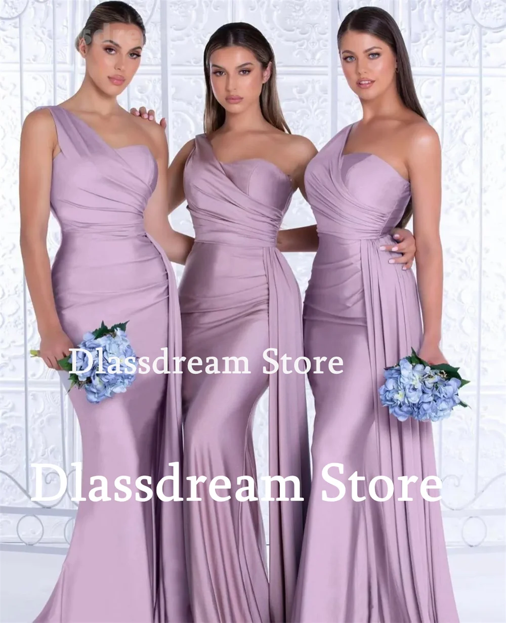 New Simple Bridesmaid Dresses One Shoulder Sleeveless Satin Formal Evening Dress For Women Mermaid Prom Dress Wedding Party Dres