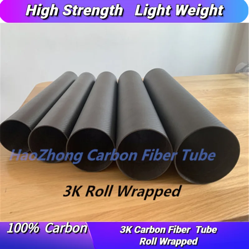 3k Carbon Fiber Tube 55mm~114mm x 1000mm(1M) Roll Wrapped Pole Light Weight High Strength High Corrosion Resistance