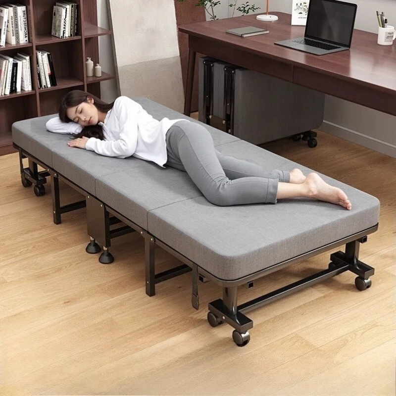 

Foldable Nap Bed & Office Lounge Chair, Single-Person Portable Cot, Home or Care Bed, Four-Fold Design, Comfortable Cotton-Linen